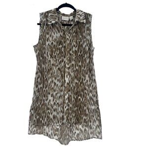 Chico's Women Leopard Tunic Blouse Size 0 Small Animal Print Sleeveless Sheer